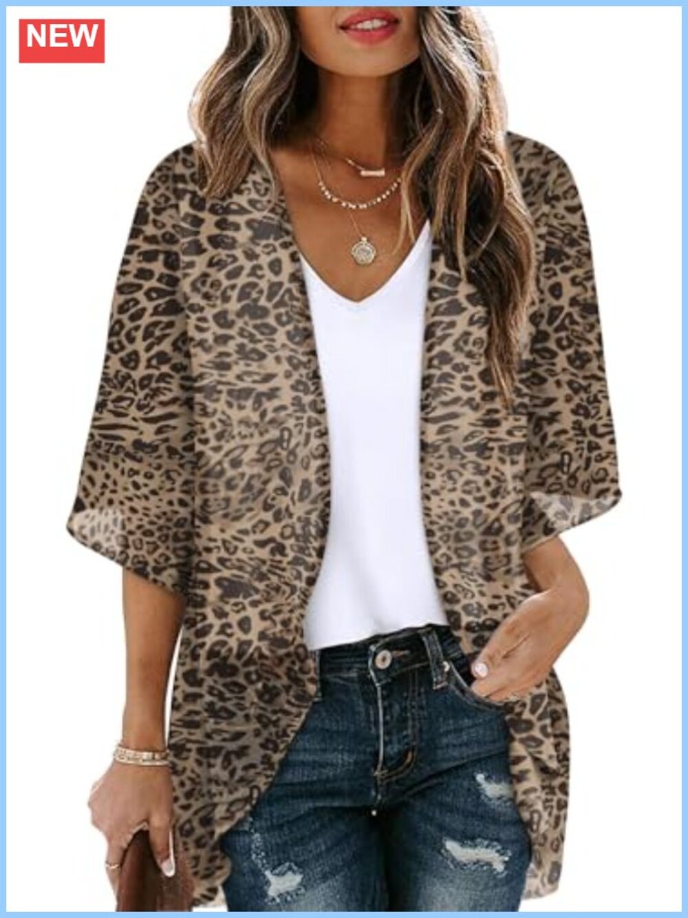 Womens Sheer 3/4 Sleeve Open Front Coverup Cardigan Beach Blouse